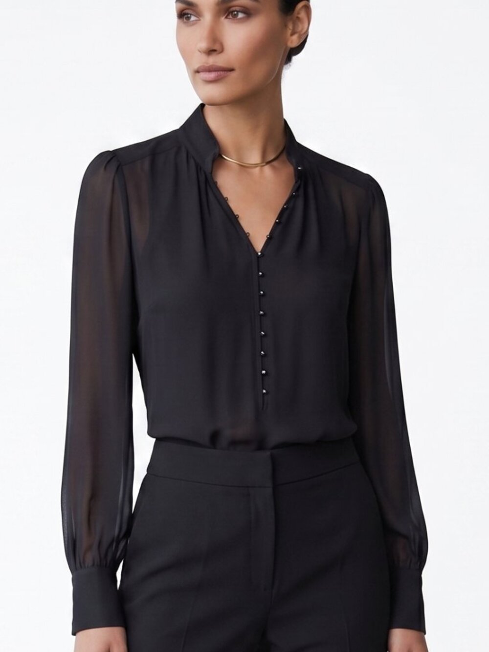 White House Black Market Black Button-Front Blouse